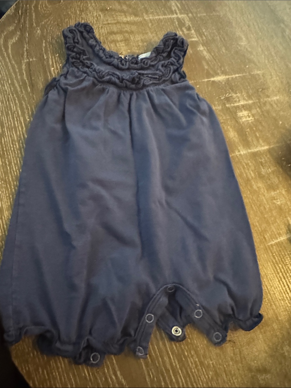 Navy Ruffle Neck Baby Bubble Romper